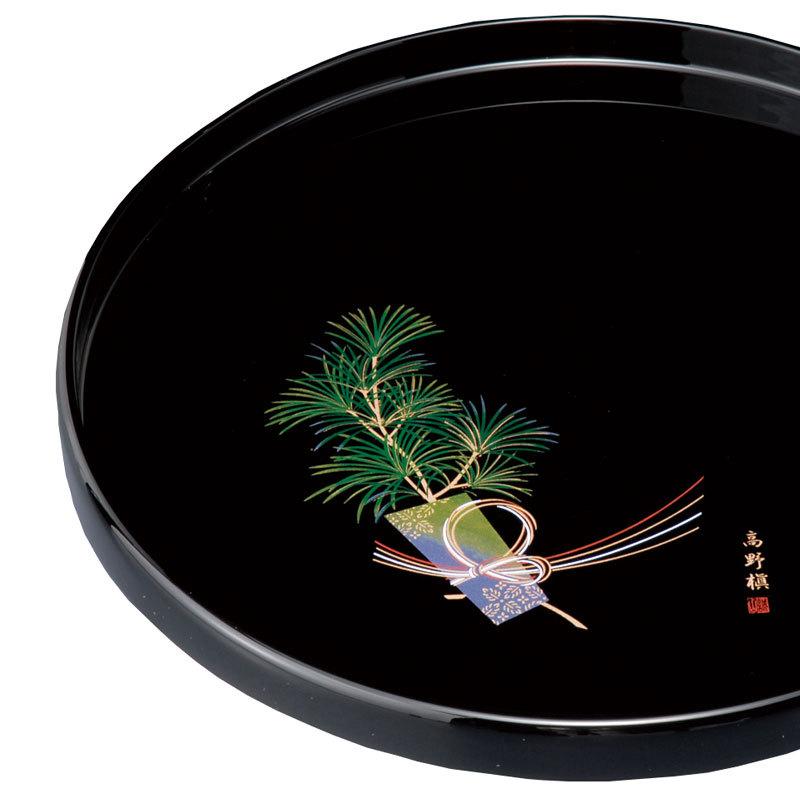 みよし漆器本舗 紀州塗り お盆 トレー 30cm 木製丸盆 黒 高野槇