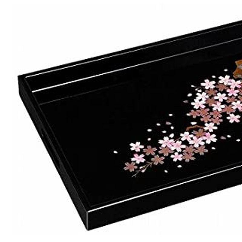 みよし漆器本舗 紀州塗り お盆 トレー 45cm 木製長手盆 黒 雅桜