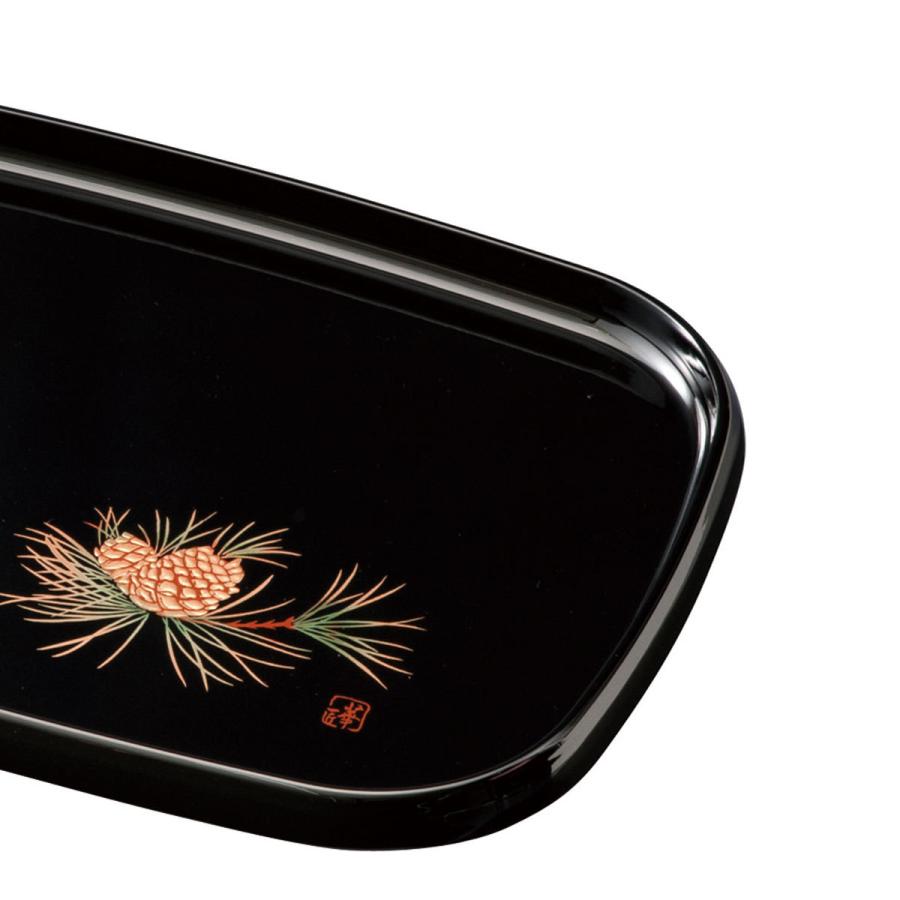 漆塗り お盆セット 長手盆 丸盆 2点 蒔絵 花柄 黒塗り 箱付き 丸盆