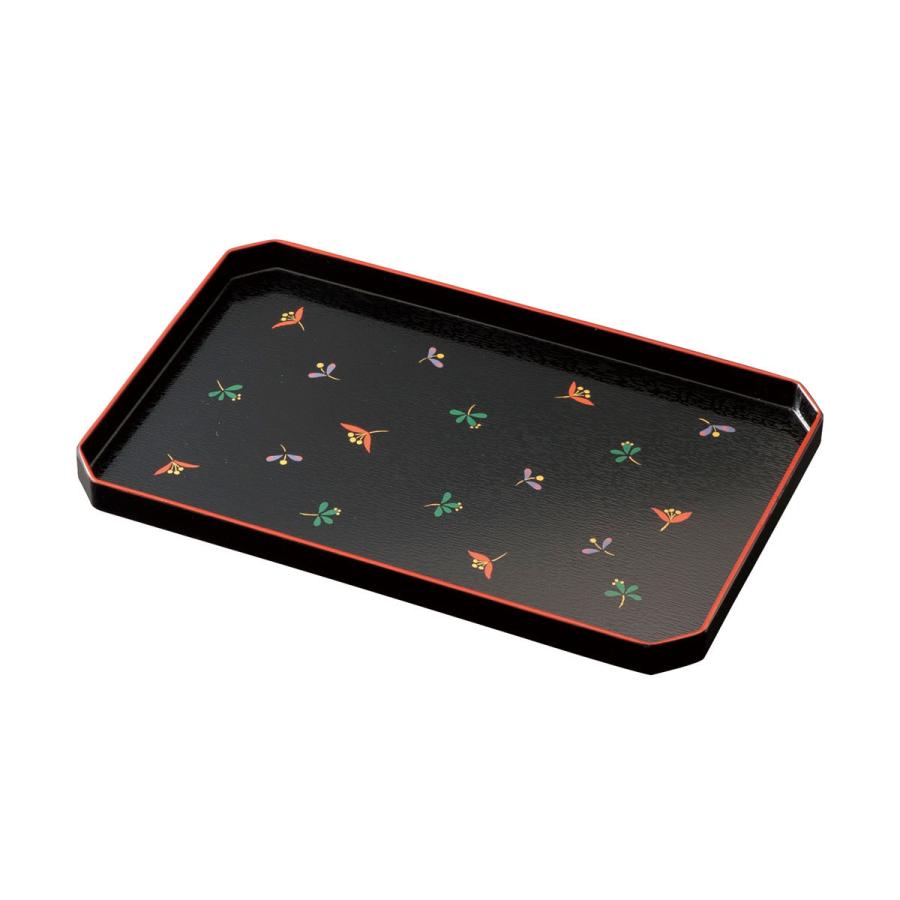 みよし漆器本舗 紀州塗り お盆 トレー 長手盆 10寸 すみ切トレー 黒 花