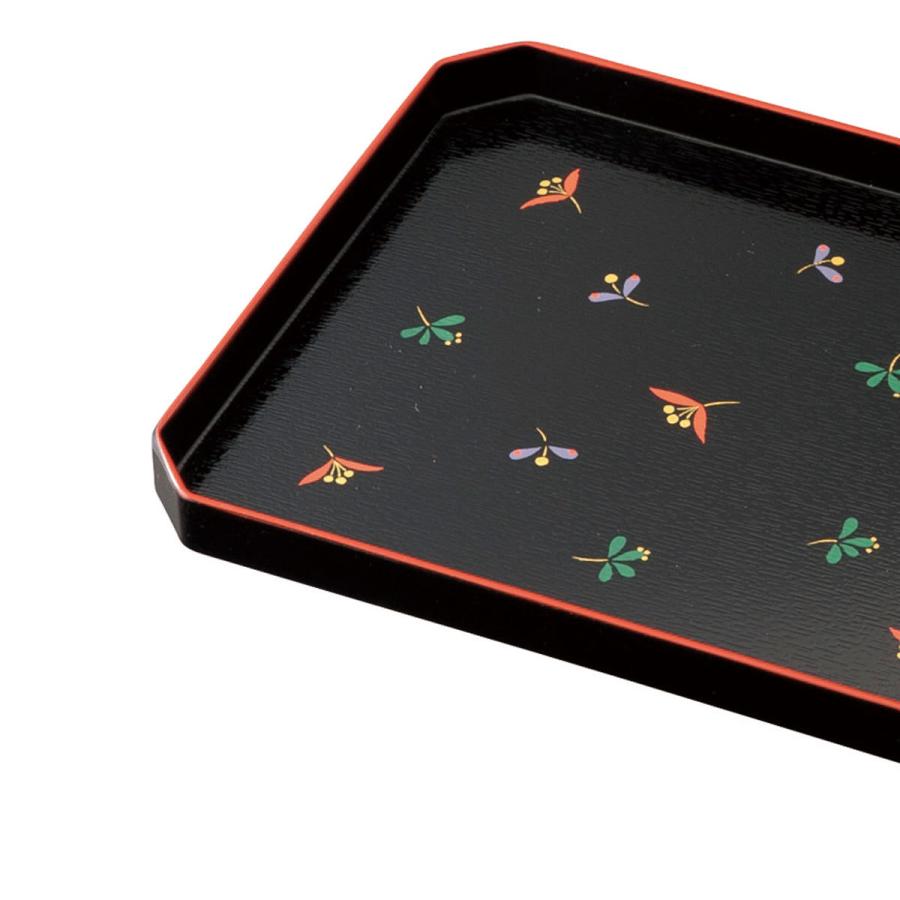 みよし漆器本舗 紀州塗り お盆 トレー 長手盆 10寸 すみ切トレー 黒 花