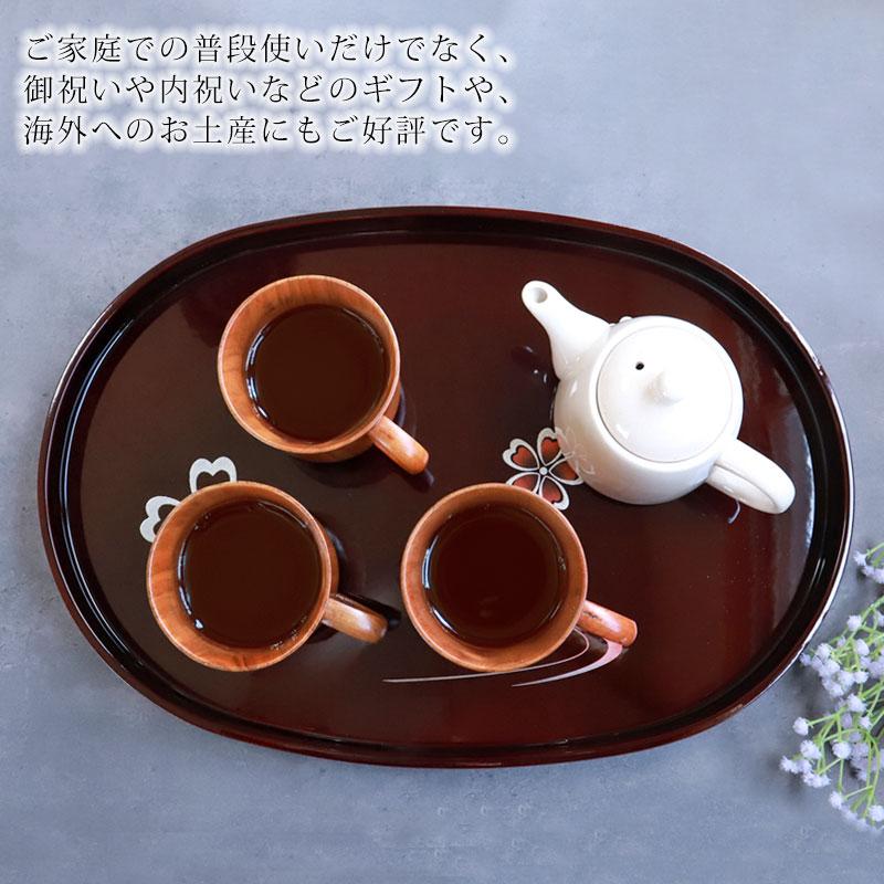 みよし漆器本舗 小判盆 45cm MAKOTO japan 溜 花ゆらり 日本製 お盆 お