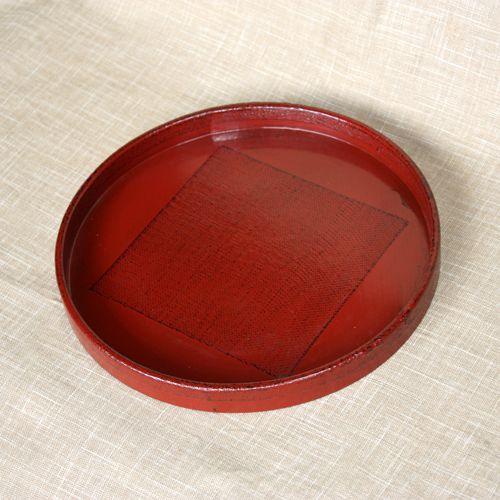みよし漆器本舗 天然木製 7寸 布張丸盆 根来 漆塗り おぼん トレイ 赤