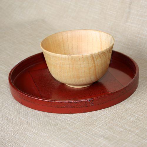 みよし漆器本舗 天然木製 7寸 布張丸盆 根来 漆塗り おぼん トレイ 赤