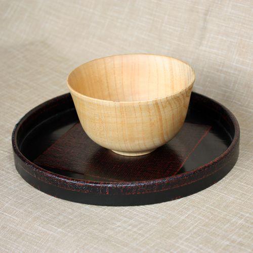みよし漆器本舗 天然木製 7寸 布張丸盆 曙 漆塗り おぼん トレイ 黒