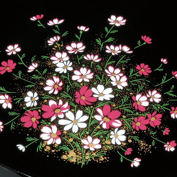 みよし漆器本舗 紀州塗り 尺寸 梅型丸盆 コスモス（金蒔絵） お盆