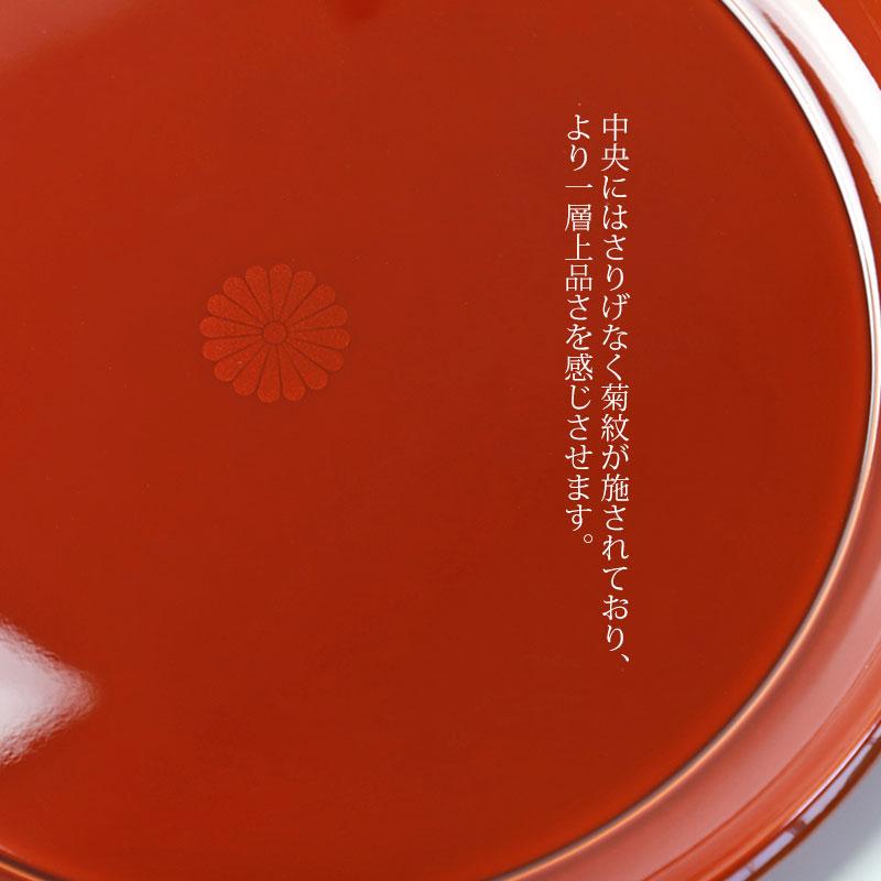 みよし漆器本舗 お盆 トレー 丸 両面春慶塗り 菊紋入り 8寸 24cm 丸盆
