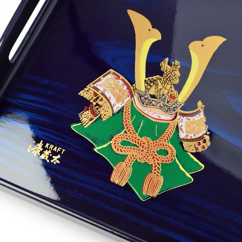 みよし漆器本舗 お盆 長手盆 14.0 青杢目 雲龍兜 42.5cm 14寸 おぼん