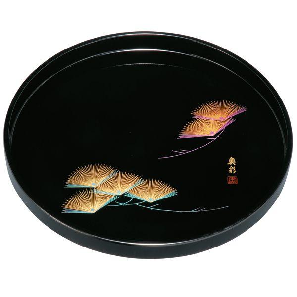 みよし漆器本舗 丸盆 黒 夫婦松 紀州塗り 9寸 27cm お盆 トレー