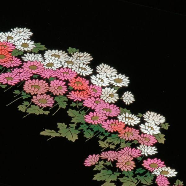 みよし漆器本舗 紀州塗り 尺6寸 長手盆 黒 万葉菊 お盆 トレー トレイ