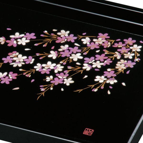 みよし漆器本舗 紀州塗り 尺6寸 長手盆 しだれ桜 お盆 トレー トレイ