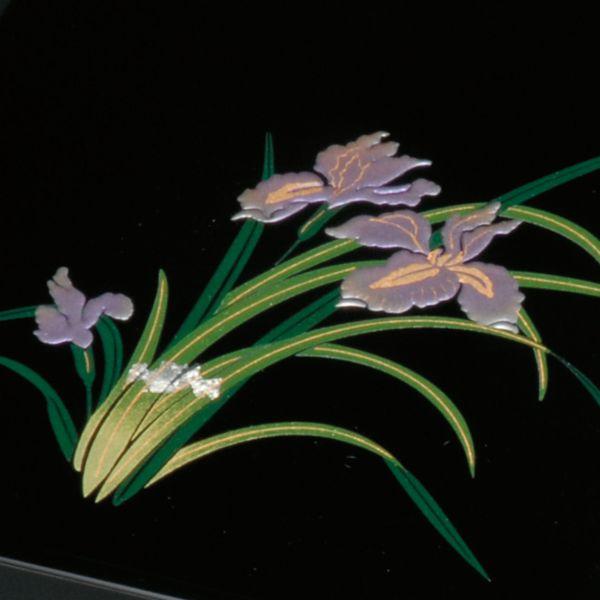 紀州塗り 尺６寸 長手盆 手塗 蒔絵 アヤメ お盆 トレー トレイ おぼん 日本製 国産