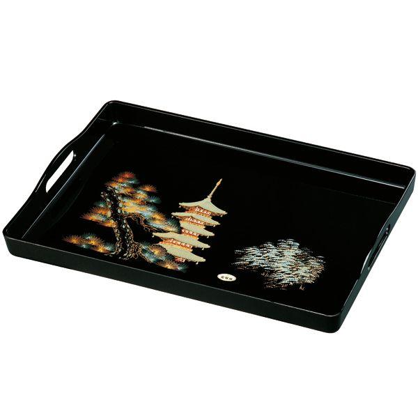 みよし漆器本舗 紀州塗り 尺6寸 巾広富士型 長手盆 五重の塔(金蒔絵
