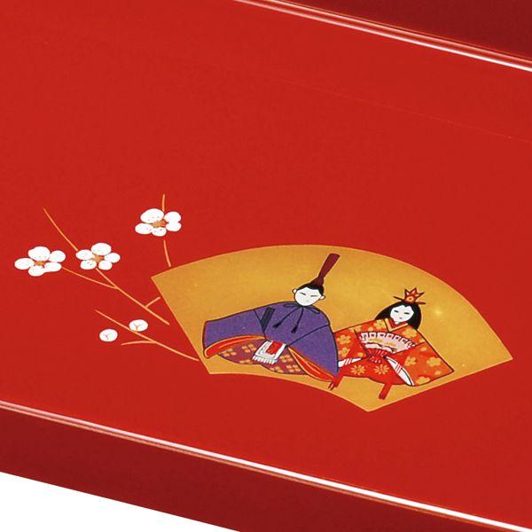 みよし漆器本舗 紀州塗り 尺4寸 長手盆 朱 金蒔絵 扇びな お盆 トレー