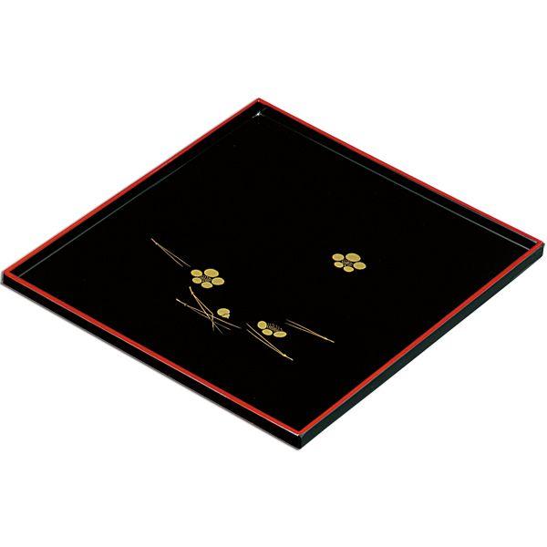 みよし漆器本舗 9寸 正角盆 黒 梅に松葉 お盆 トレー トレイ おぼん