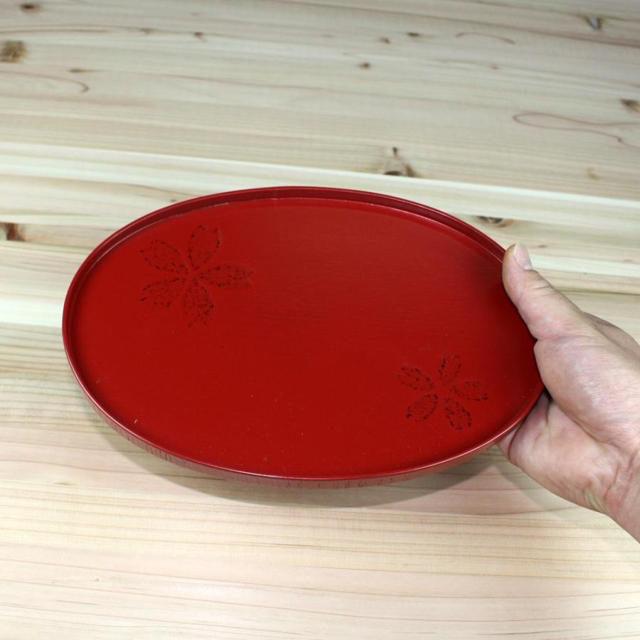 みよし漆器本舗 天然木製 8寸 小判盆 桜 赤 お盆 トレー トレイ