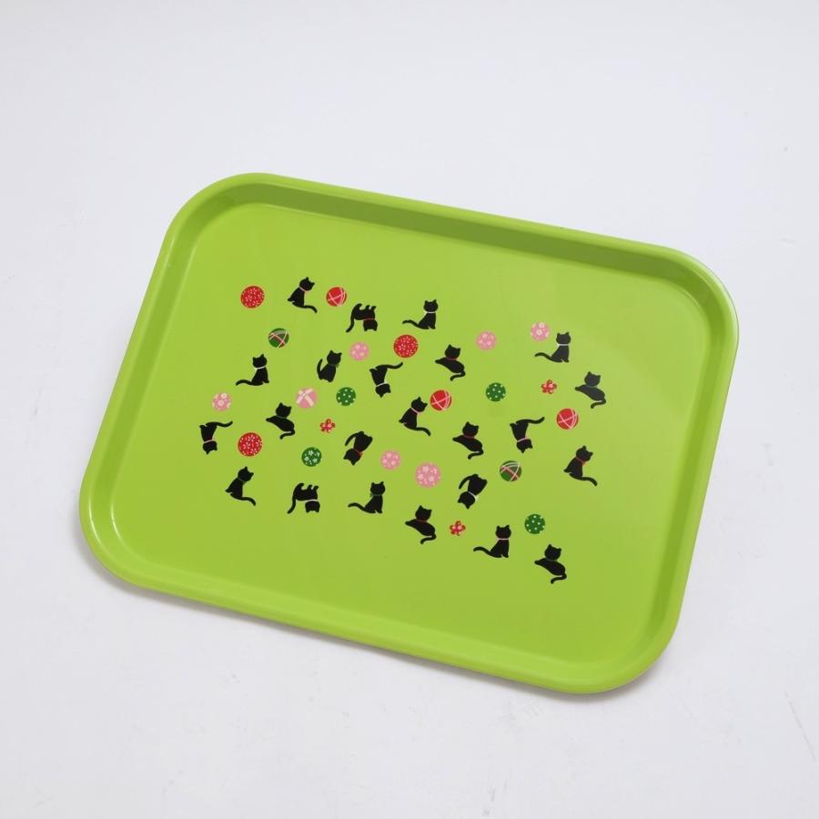 みよし漆器本舗 お盆 ノンスリップ ねこcafeトレー 38.5cm グリーン 食
