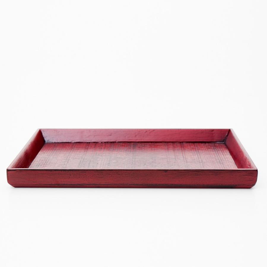 みよし漆器本舗 天然木製 小長盆 千筋 根来 23cm 漆塗り