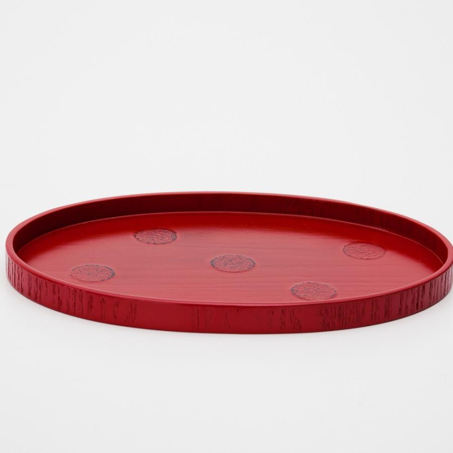 みよし漆器本舗 天然木製 8寸 小判盆 水玉 根来 漆塗り 24cm お盆