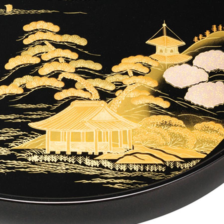 みよし漆器本舗 紀州塗り お盆 トレー 11寸 32.5cm 丸盆 黒 紀の山水