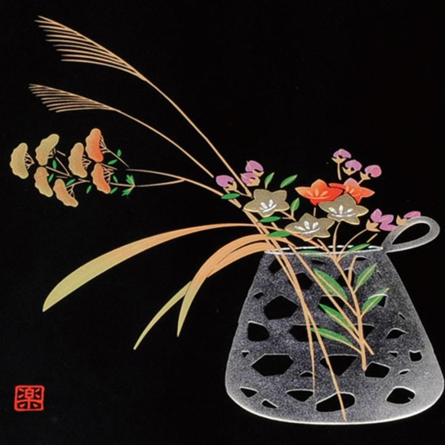 みよし漆器本舗 紀州塗り お盆 トレー 10寸 30cm 丸盆 黒 盛絵花かご