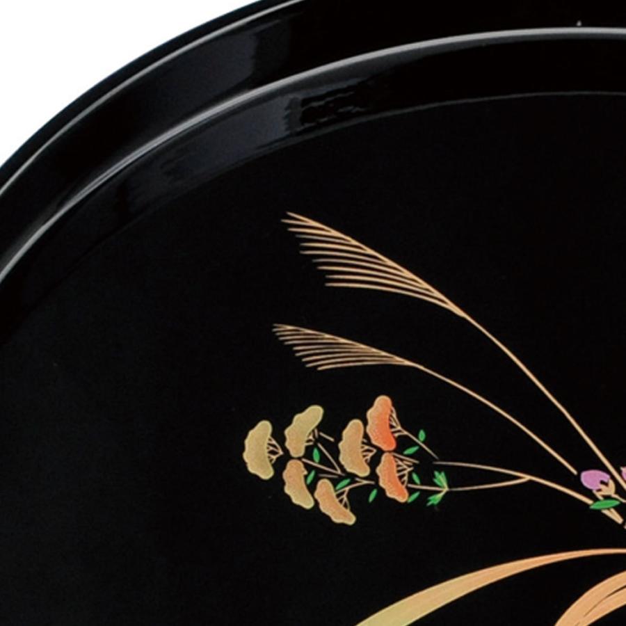 みよし漆器本舗 紀州塗り お盆 トレー 10寸 30cm 丸盆 黒 盛絵花かご