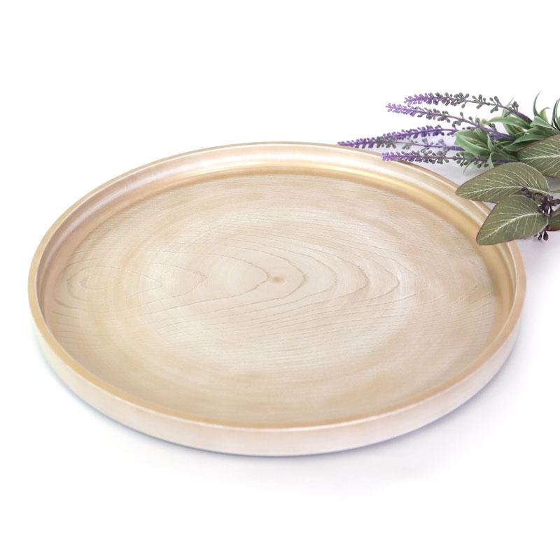 みよし漆器本舗 紀州塗り お盆 トレー 8寸 24.2cm 丸盆 金彩 白ケヤキ