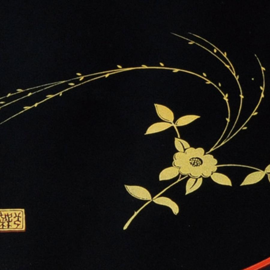 みよし漆器本舗 お盆 トレー 8寸 24cm 丸盆 黒 京小花 和風 和室