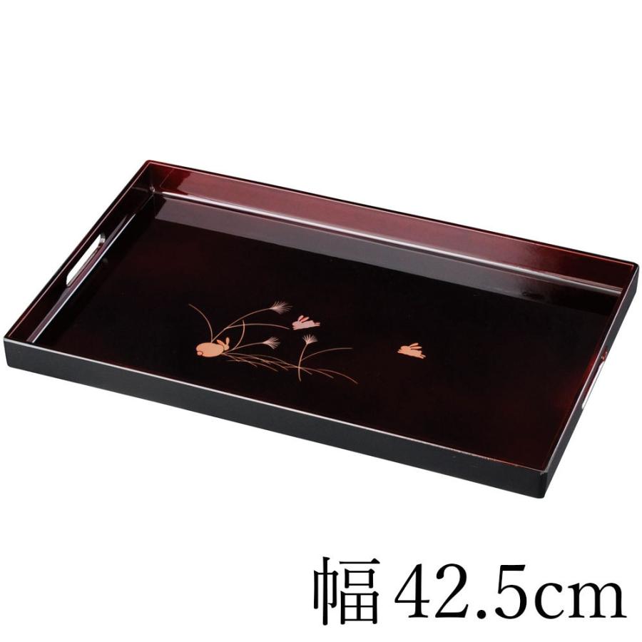 みよし漆器本舗 紀州塗り お盆 トレー 14寸 42.5cm幅 長手盆 溜 蒔絵