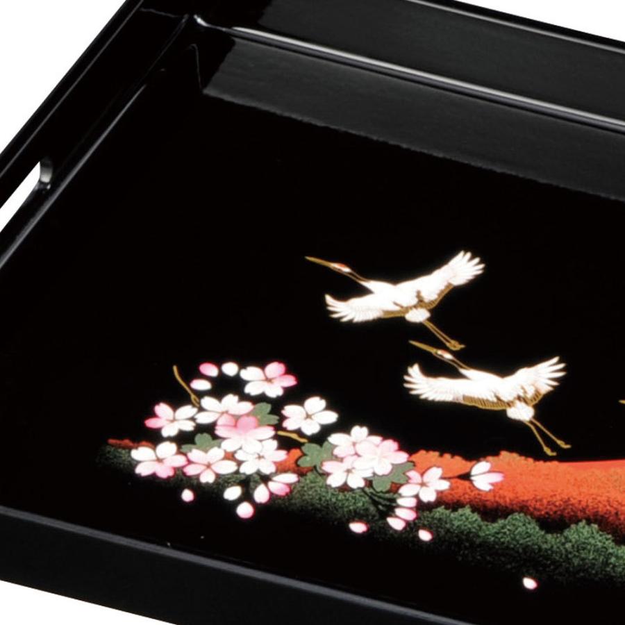 みよし漆器本舗 紀州塗り お盆 トレー 15寸 45cm幅 長手盆 黒 一富士二