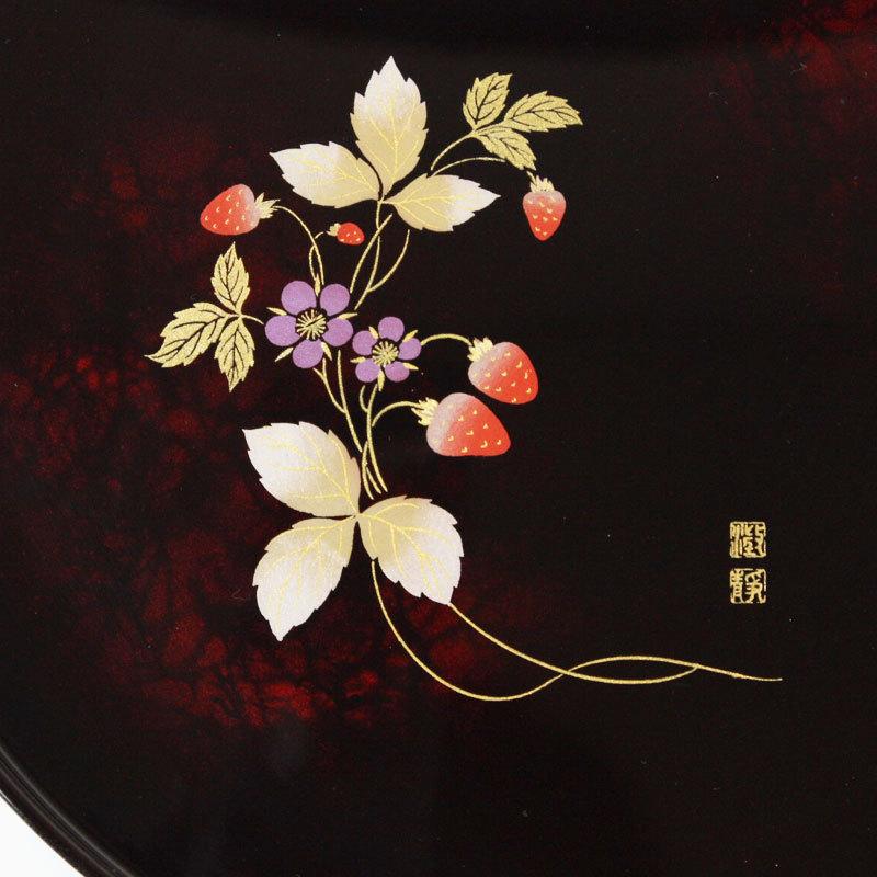 みよし漆器本舗 紀州塗り お盆 23.8cm トレー 円 丸型 和風 植物柄