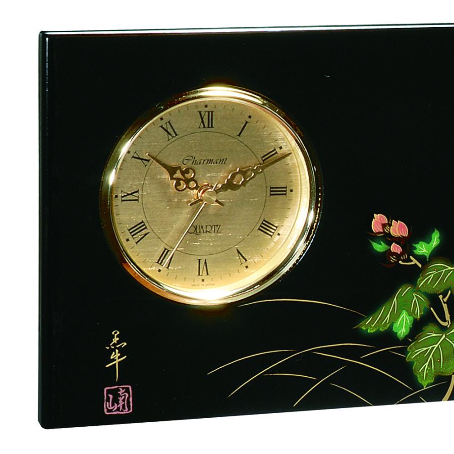 みよし漆器本舗 紀州塗り 屏風時計 黒 紀の花 和風 おしゃれ 木目