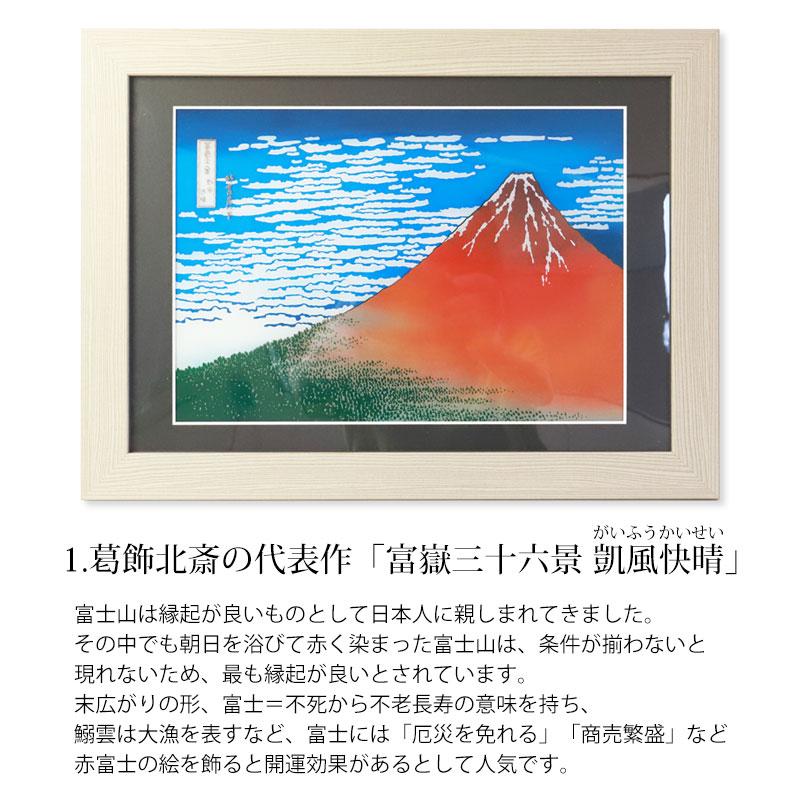 絵画 浮世絵 額縁 付き 48cm インテリア 日本画 葛飾北斎 富嶽三十六景 凱風快晴 神奈川沖浪裏 紀州塗り 名画 壁掛け 富士山 縁起物 プレゼント 海外 日本製｜miyoshi-ya｜03