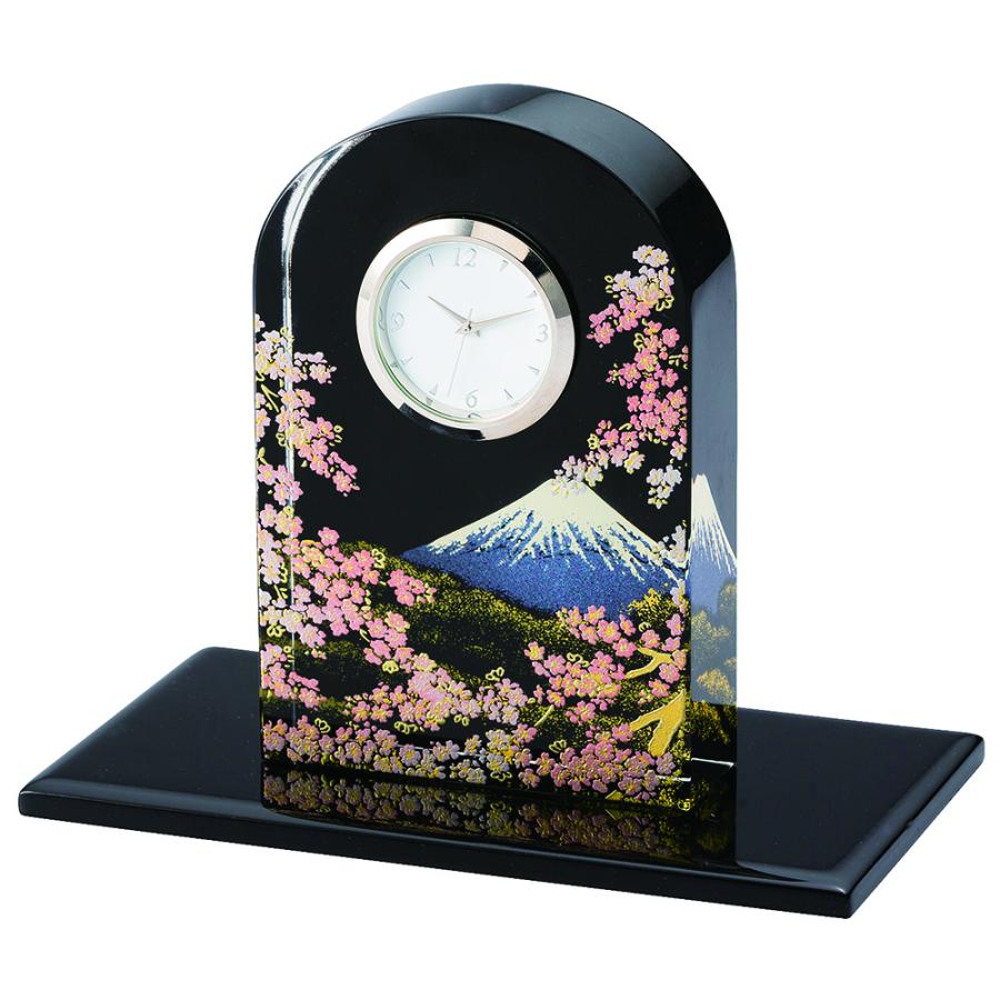 みよし漆器本舗 紀州塗り 蒔絵ガラス置時計 富士に桜 置き時計 和柄 和