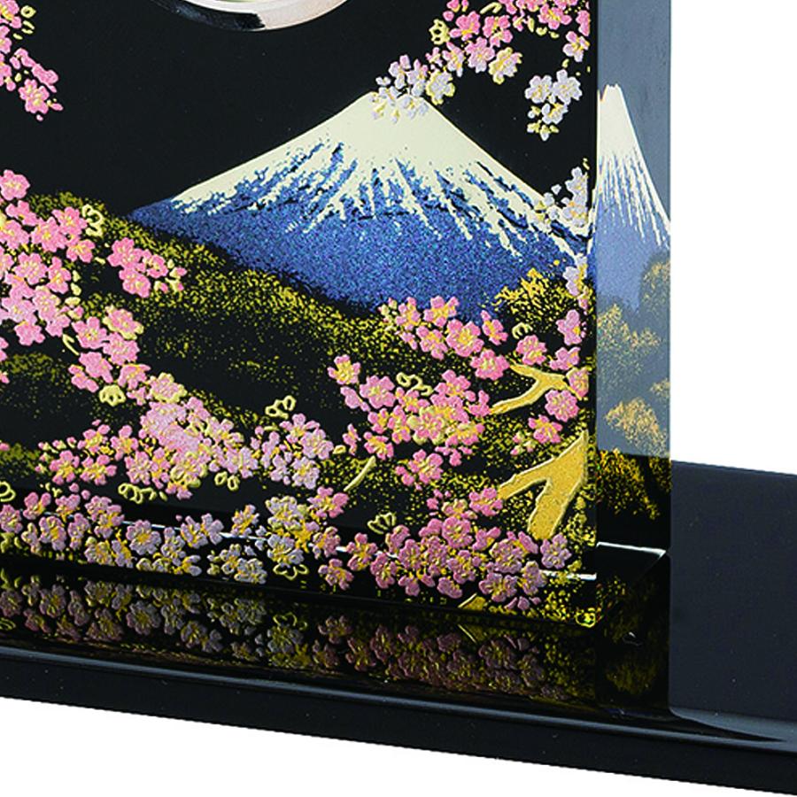みよし漆器本舗 紀州塗り 蒔絵ガラス置時計 富士に桜 置き時計 和柄 和