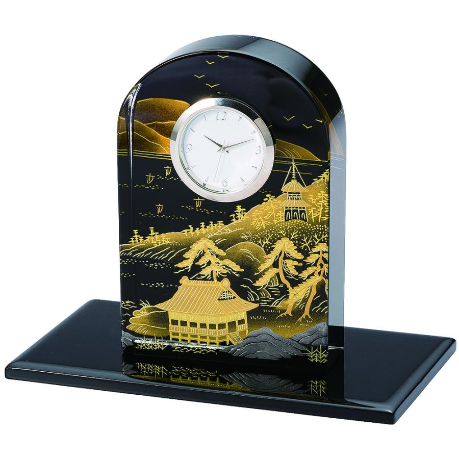 みよし漆器本舗 紀州塗り 蒔絵ガラス置時計 山水 おしゃれ 木目