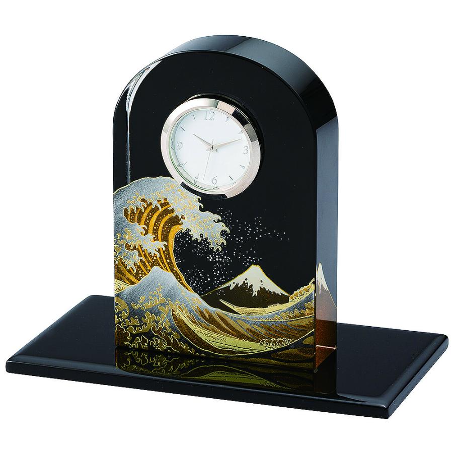 みよし漆器本舗 紀州塗り 蒔絵ガラス置時計 浪裏 おしゃれ 木目