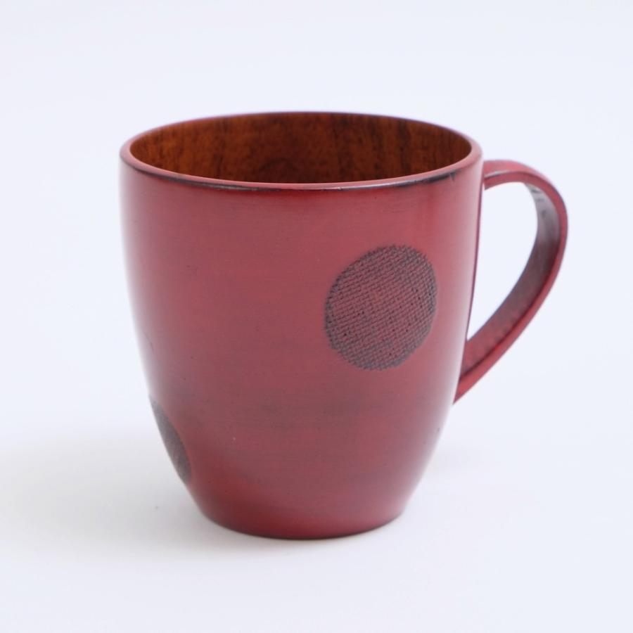 みよし漆器本舗 天然木製 Cマグカップ 水玉 根来 漆塗り 赤 レッド