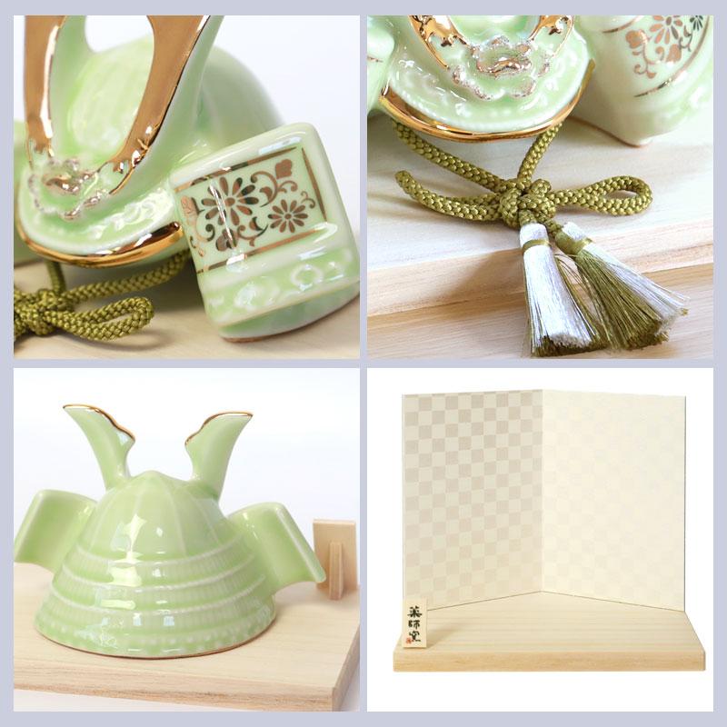 みよし漆器本舗 五月人形 染絵出世兜飾り 若緑 薬師窯 コンパクト