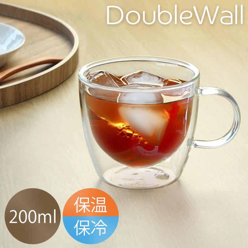 みよし漆器本舗 ダブルウォールグラス 200ml 取っ手付き 耐熱ガラス
