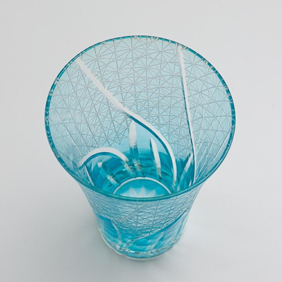 切子ビールグラス Lサイズ 切子グラス ビアグラス タンブラー おしゃれ コップ 菊つなぎ レイクブルー 青 空色 食洗機対応｜miyoshi-ya｜02