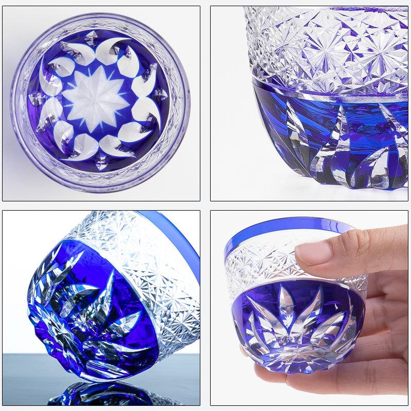 みよし漆器本舗 切子 ぐい呑み 青 切子グラス お猪口 ぐい飲み盃