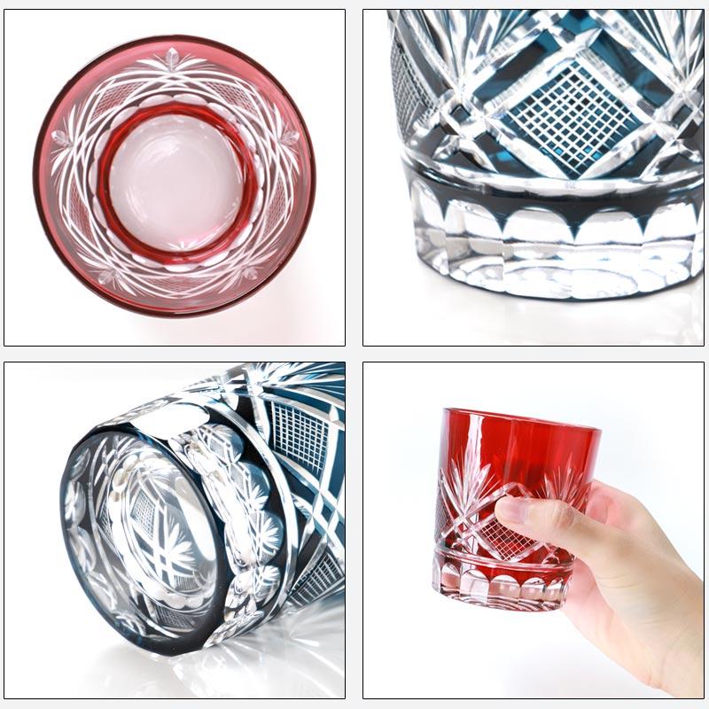 10%OFF 切子 グラス ペア セット 切子オールド 280ml 桐箱入り ペアグラス 2個 赤 ペアセット 還暦祝い 退職祝い 食洗機対応 ギフト ロックグラスの画像