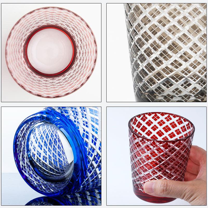 10%OFF 切子オールドグラス ペアセット 桐箱入り ペアグラス 2ヶセット ギフト おしゃれ ギフトボックス コップ ギフトBOX入り 矢来 ブルー 食洗機対応の画像