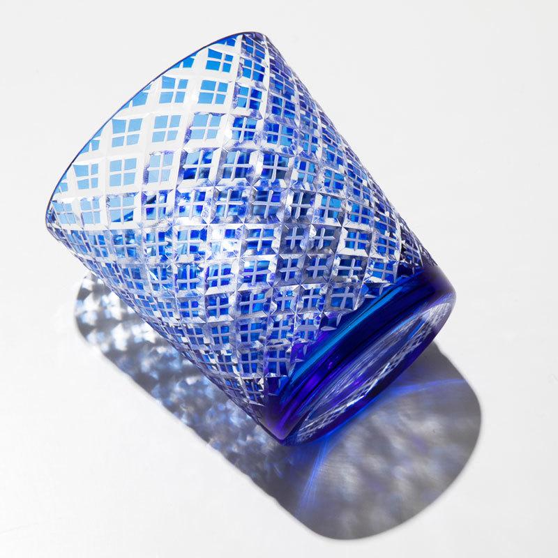 10%OFF 切子オールドグラス ペアセット 桐箱入り ペアグラス 2ヶセット ギフト おしゃれ ギフトボックス コップ ギフトBOX入り 矢来 ブルー 食洗機対応の画像