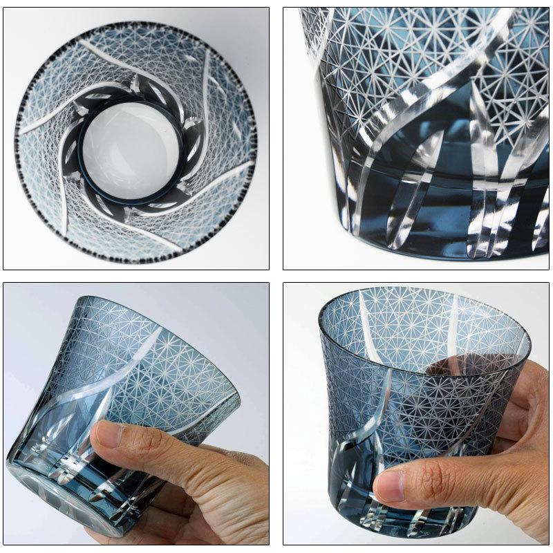 キリコのグラス？。 八千代切子】オンザロック(亀甲柄) 霧箱入り 八千代切子 墨色