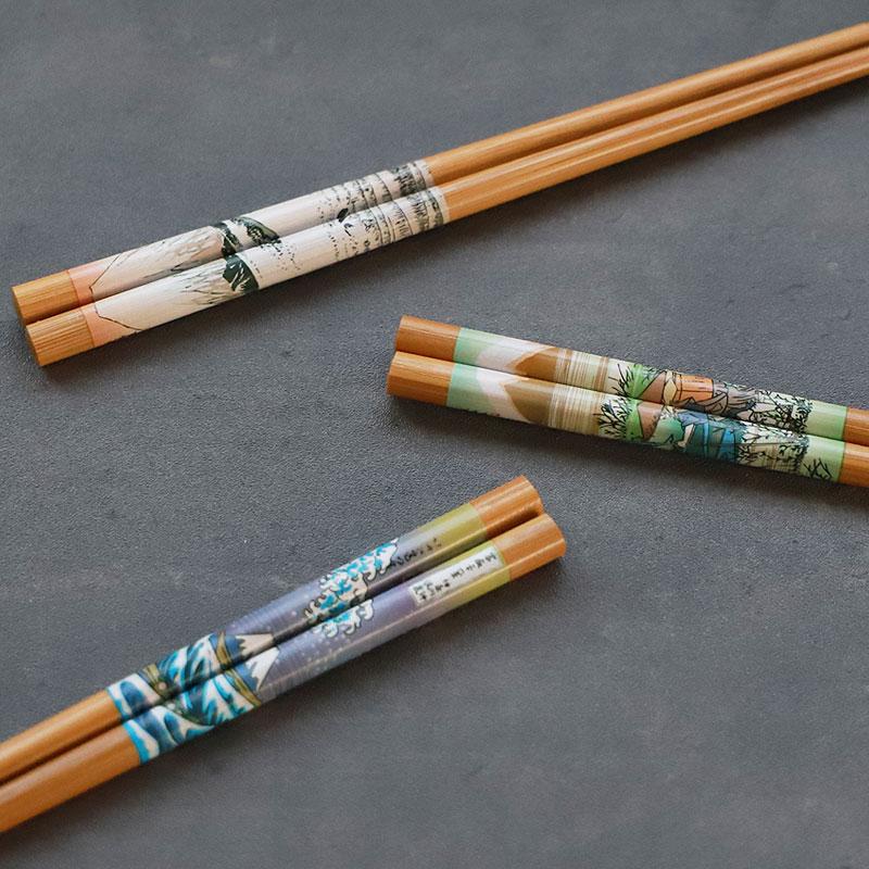 50%OFF お箸セット おはし 5膳セット 竹製 22.5cm 浮世絵 富士山 大人