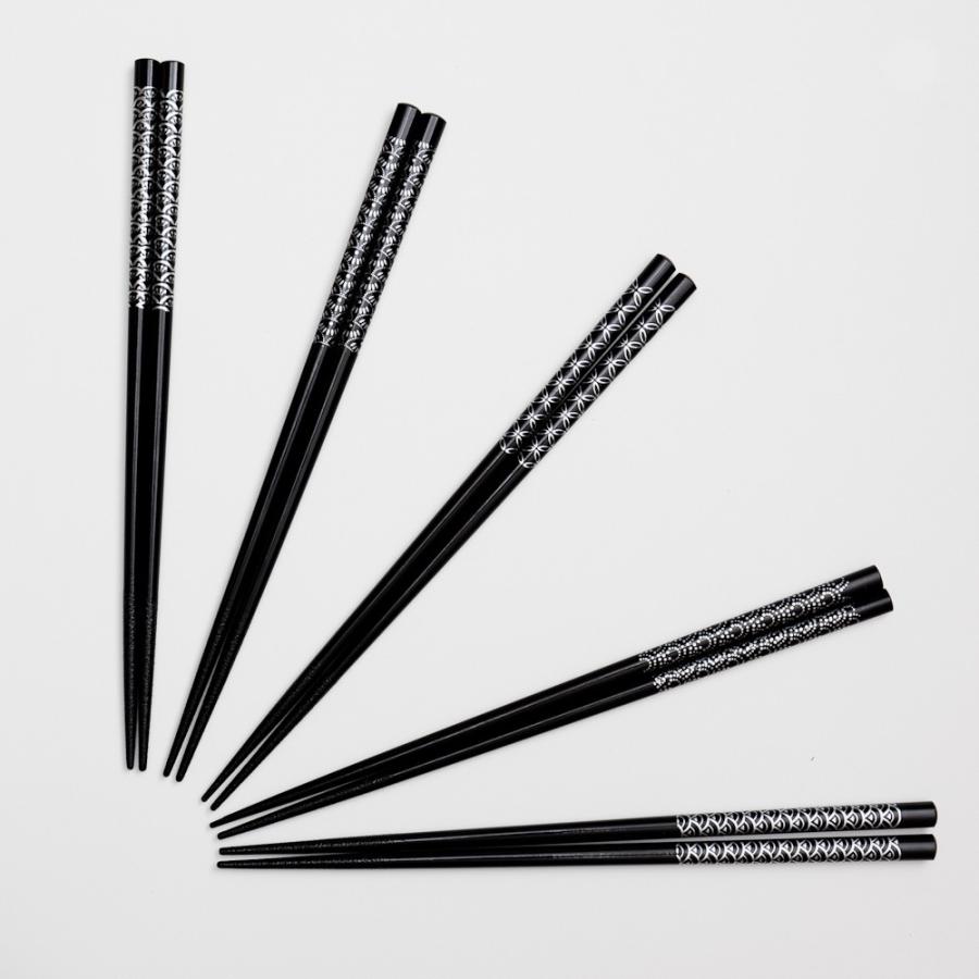 みよし漆器本舗 50％OFF 天然木製 箸 5膳セット 日本紋様 黒 ギフトBOX