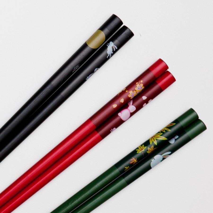 みよし漆器本舗 天然木製 箸 5膳セット 彩り四季うさぎ ギフトBOX入り