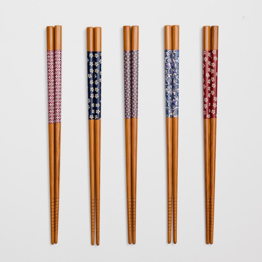 みよし漆器本舗 天然竹製 箸 5膳セット 和紋様 ギフトBOX入り お箸 お